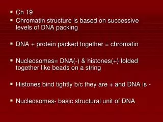 Ch 19 Chromatin structure is based on successive levels of DNA packing