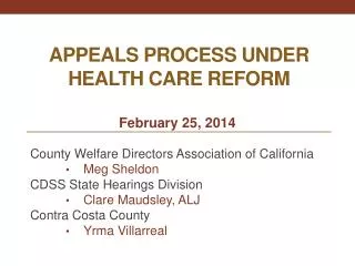 APPEALS PROCESS UNDER HEALTH CARE REFORM