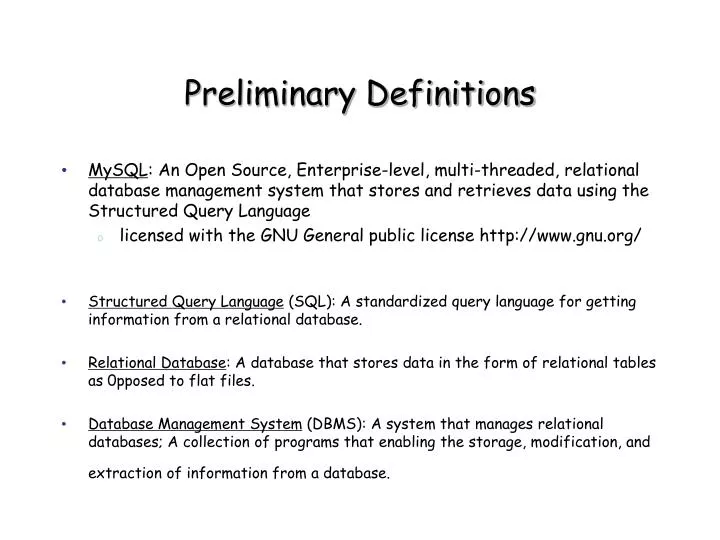 preliminary definitions