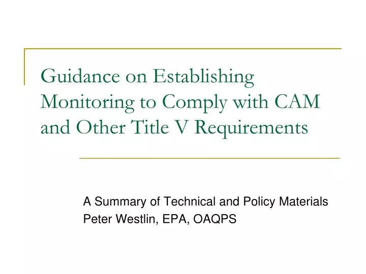 guidance on establishing monitoring to comply with cam and other title v requirements