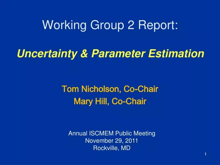 working group 2 report uncertainty parameter estimation