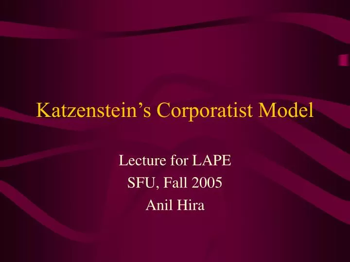 katzenstein s corporatist model