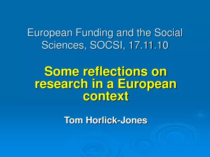 european funding and the social sciences socsi 17 11 10