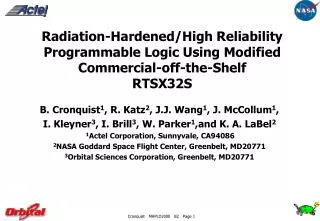 B. Cronquist 1 , R. Katz 2 , J.J. Wang 1 , J. McCollum 1 ,