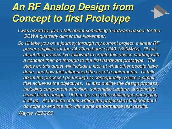 an rf analog design from concept to first prototype