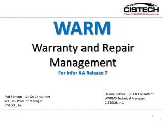 Warranty and Repair Management For Infor XA Release 7