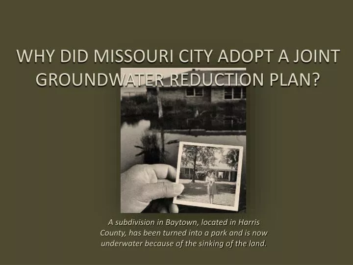 why did missouri city adopt a joint groundwater reduction plan