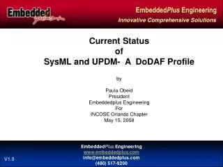 Current Status of SysML and UPDM- A DoDAF Profile by Paula Obeid President