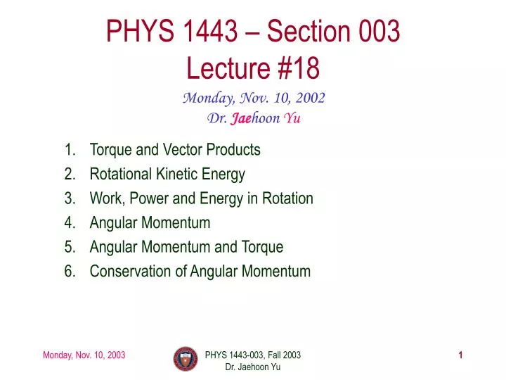 phys 1443 section 003 lecture 18
