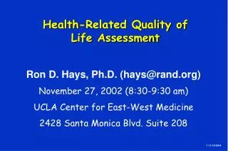Health-Related Quality of Life Assessment