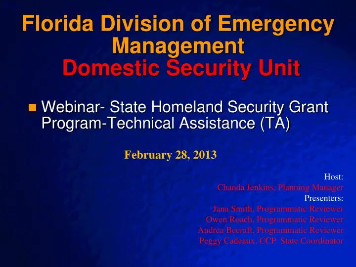 florida division of emergency management domestic security unit