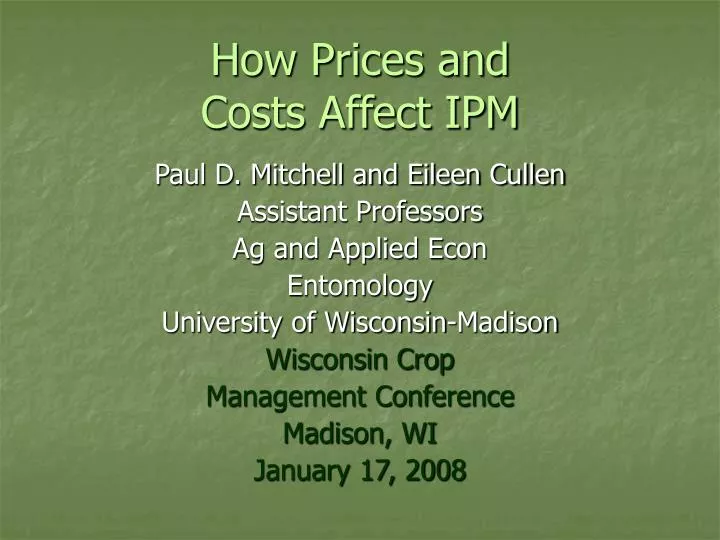 how prices and costs affect ipm