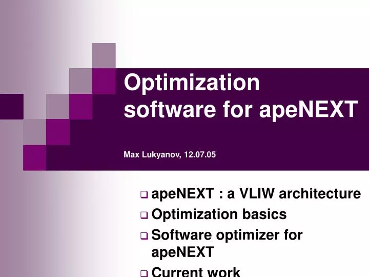 optimization software for apenext max lukyanov 12 07 05