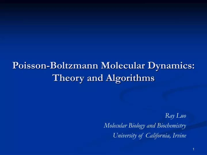 poisson boltzmann molecular dynamics theory and algorithms
