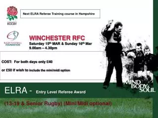 ELRA -	 Entry Level Referee Award (13-19 &amp; Senior Rugby) (Mini/Midi optional)