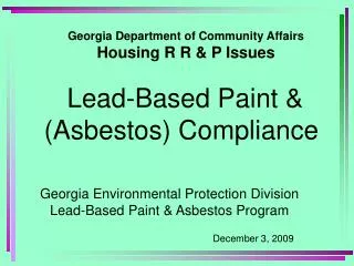 Georgia Department of Community Affairs Housing R R &amp; P Issues