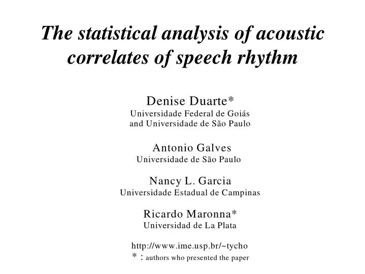the statistical analysis of acoustic correlates of speech rhythm