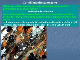 IV- Sillimanite zone zone