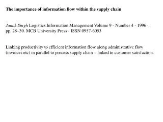 The importance of information flow within the supply chain
