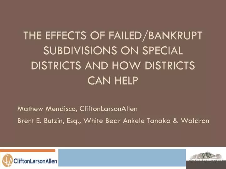 the effects of failed bankrupt subdivisions on special districts and how districts can help