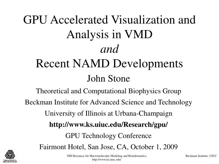 gpu accelerated visualization and analysis in vmd and recent namd developments