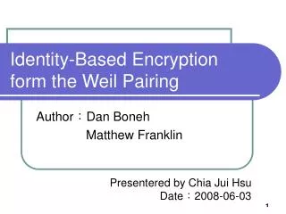 Identity-Based Encryption form the Weil Pairing