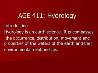 AGE 411: Hydrology