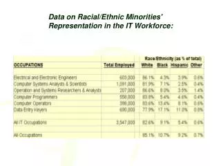 Data on Racial/Ethnic Minorities' Representation in the IT Workforce: