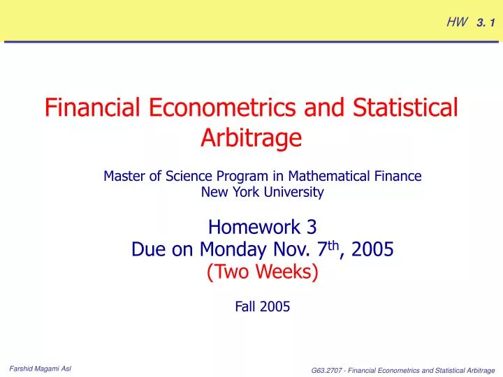 financial econometrics and statistical arbitrage
