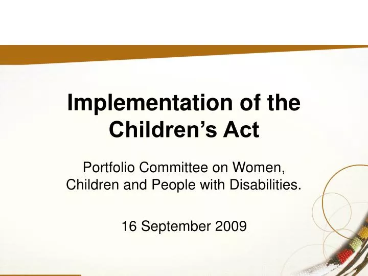 portfolio committee on women children and people with disabilities 16 september 2009