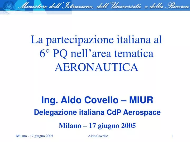la partecipazione italiana al 6 pq nell area tematica aeronautica