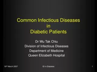 Common Infectious Diseases in Diabetic Patients