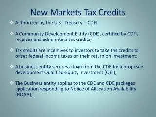 New Markets Tax Credits