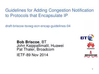 Bob Briscoe , BT John Kaippallimalil, Huawei Pat Thaler, Broadcom IETF-89 Nov 2014