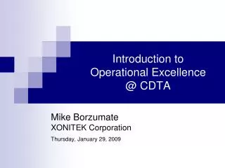 Introduction to Operational Excellence @ CDTA