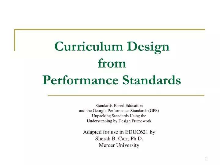 curriculum design from performance standards