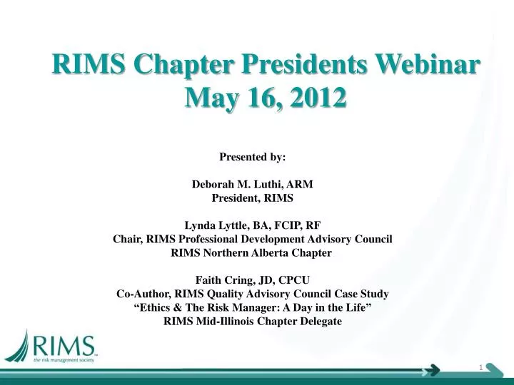 rims chapter presidents webinar may 16 2012
