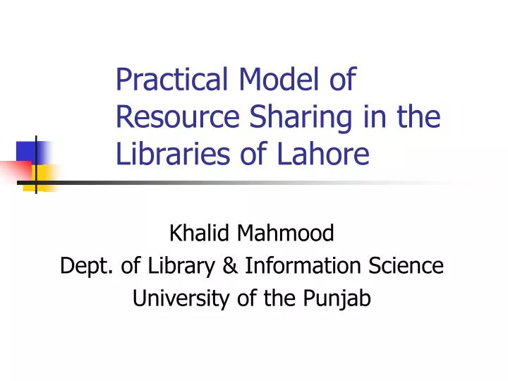 practical model of resource sharing in the libraries of lahore