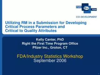 Kelly Canter, PhD Right the First Time Program Office Pfizer Inc., Groton, CT