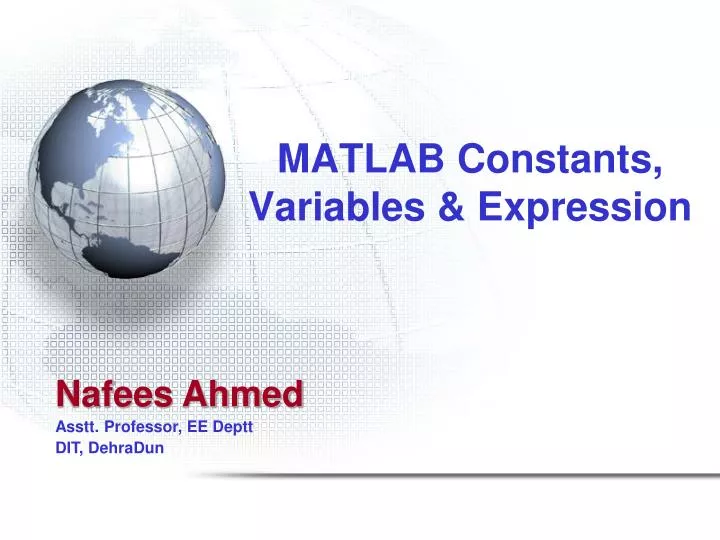 matlab constants variables expression