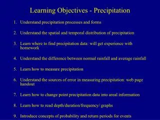 Learning Objectives - Precipitation