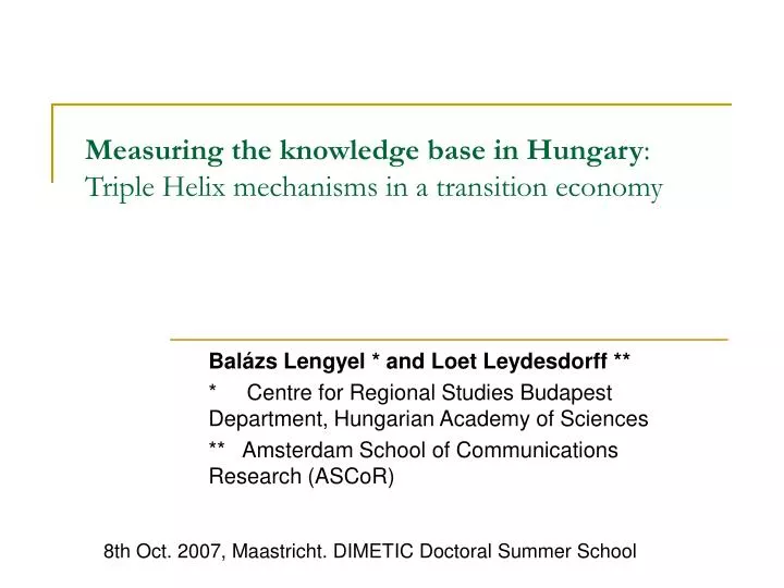 measuring the knowledge base in hungary triple helix mechanisms in a transition economy