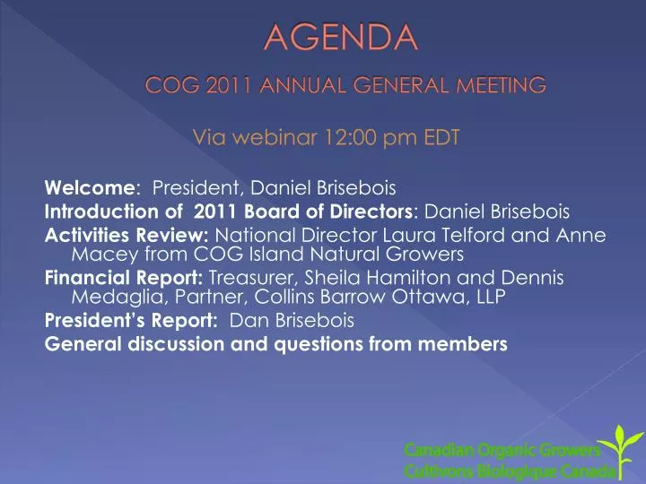agenda cog 2011 annual general meeting