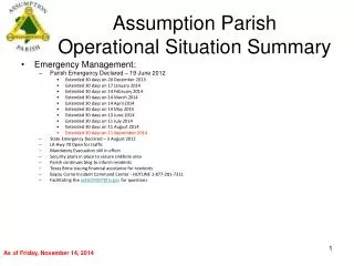 Assumption Parish Operational Situation Summary