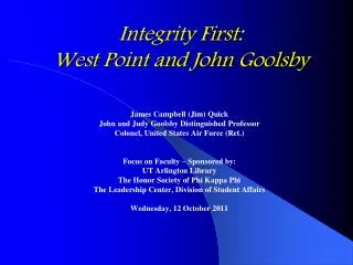 Integrity First: West Point and John Goolsby