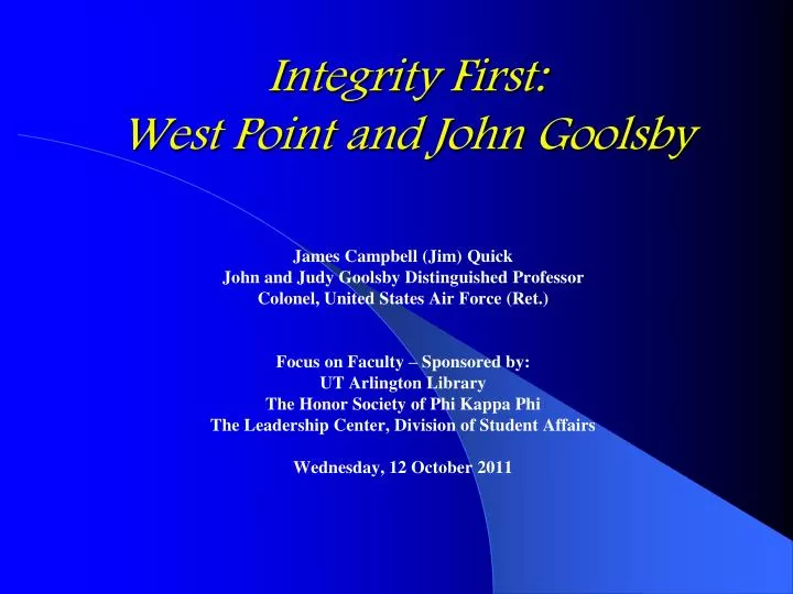 integrity first west point and john goolsby