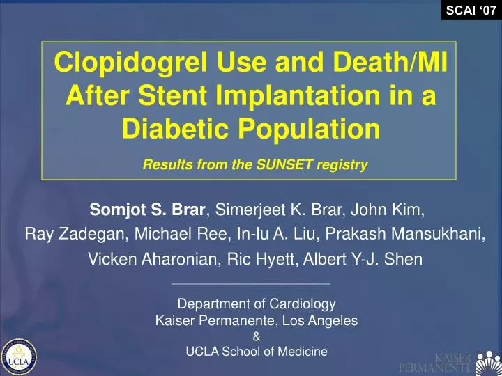 clopidogrel use and death mi after stent implantation in a diabetic population