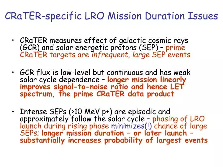 crater specific lro mission duration issues