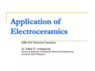 Application of Electroceramics
