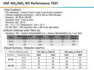 NSF NO 3 /NO 2 RO Performance TEST
